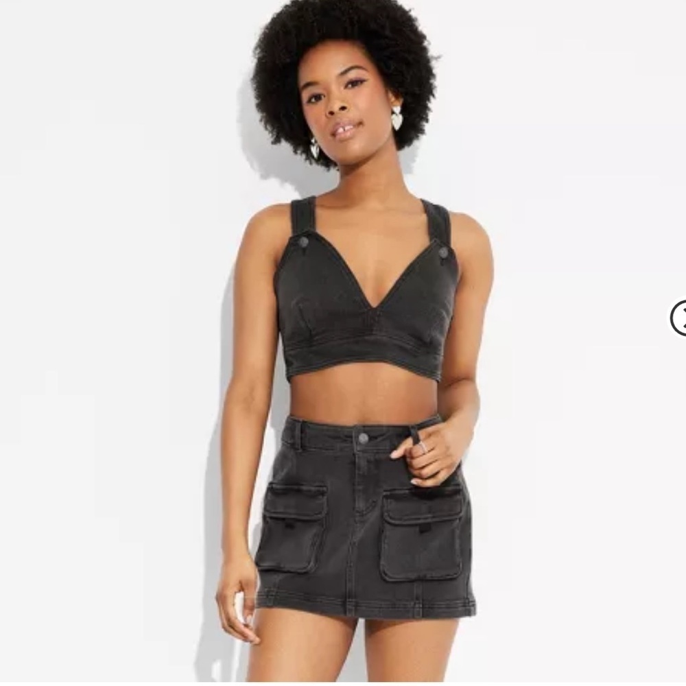 Wild Fable Women's Cropped Denim Black Vest XS